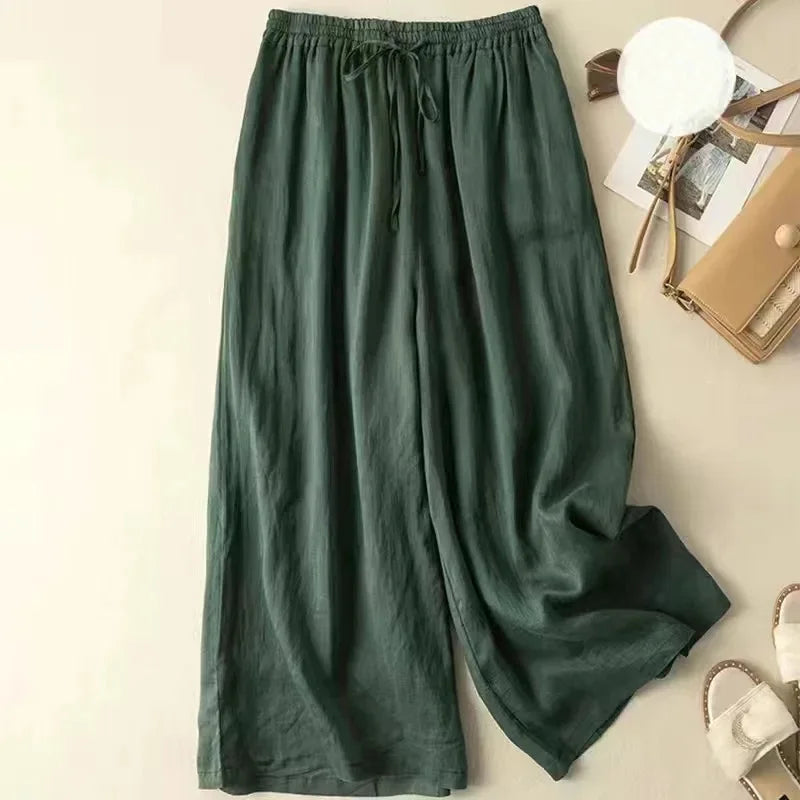 Lila Baumwolle Leinen Casual Elastische Hohe Taille Lose frauen Hosen Koreanische Mode Breite Bein Knöchel-Länge Hosen Für frauen 2024