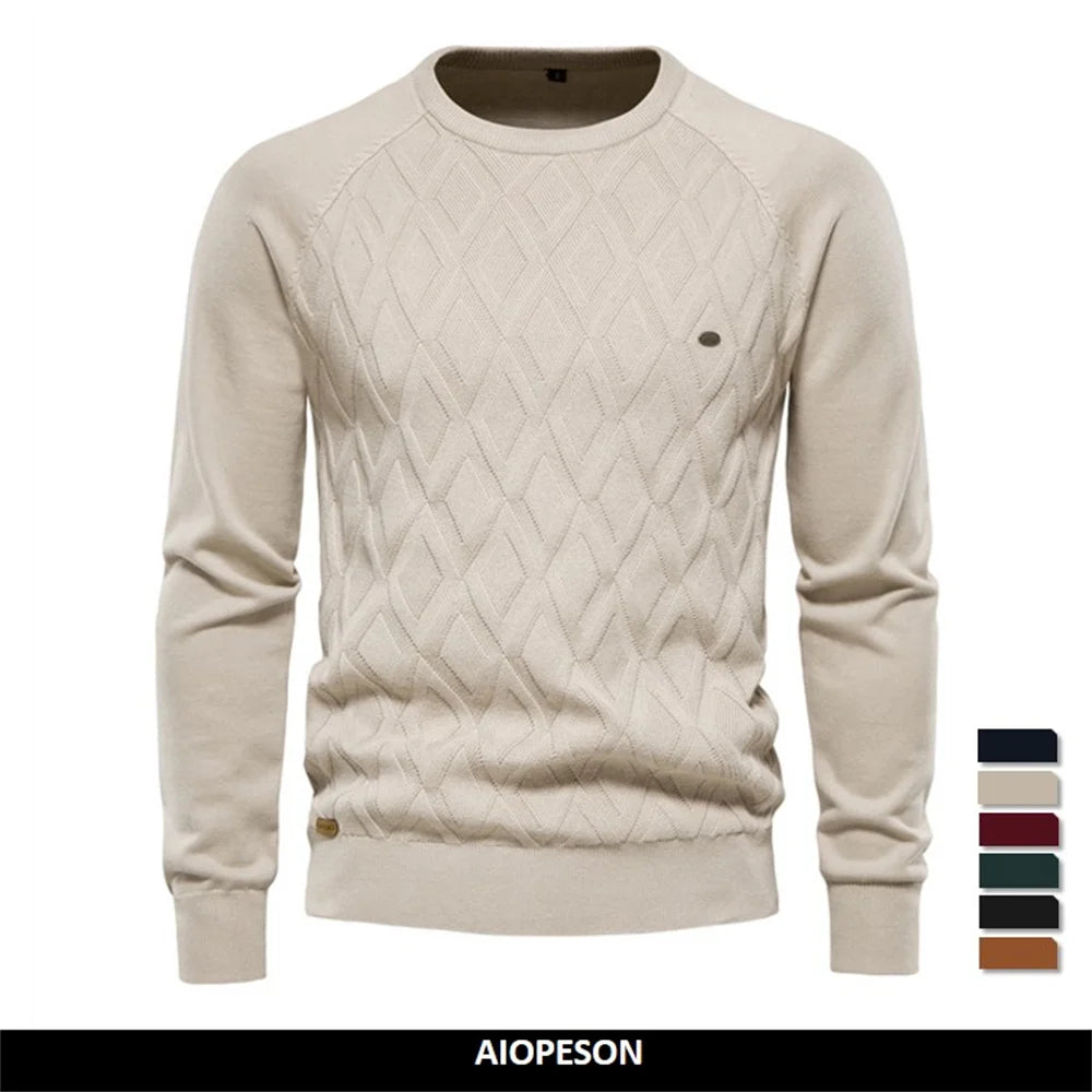 AIOPESON Argyle Grund Männer Pullover Einfarbig Oansatz langarm Gestrickte Männliche Pullover Winter Mode Neue Warme Pullover für Männer