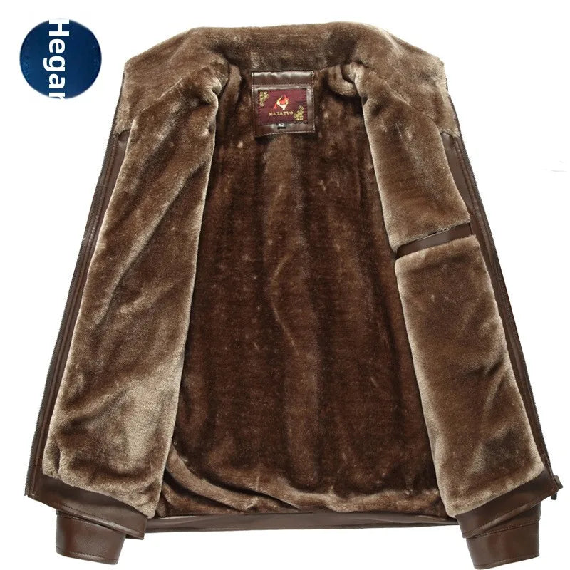 Verdickte Fleece Gefüttert Stehkragen Casual Leder Jacke männer PU Leder Pelz Integrierte Herbst Winter Neue Stil Modische