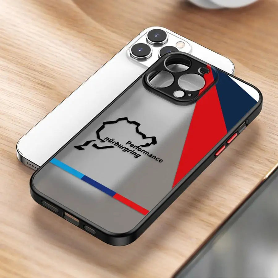 Blaue rote Logo-Hülle für Apple iPhone 15 16e XS 11 12 Mini XR 16 Pro 13 Pro 14 11 Pro Max Black Edge
