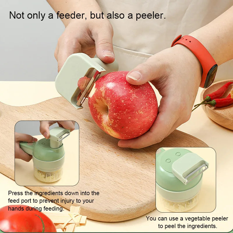 4in1 Elektrische Gemüse Cutter Hause Handheld Drahtlose Elektrische Knoblauch Stampfer Lebensmittel Chopper Fleischwolf Obst Schäler Lebensmittel Slicer