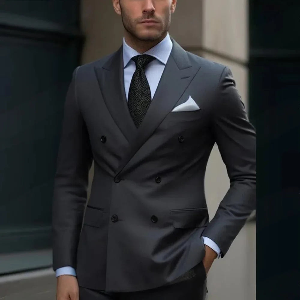 Herren Casual Hochzeitsanzug Zweiteiliges Set aus Polyestergewebe Doppelreihig Geknöpft Formeller Anzug für Trauzeugen und Bestmannen