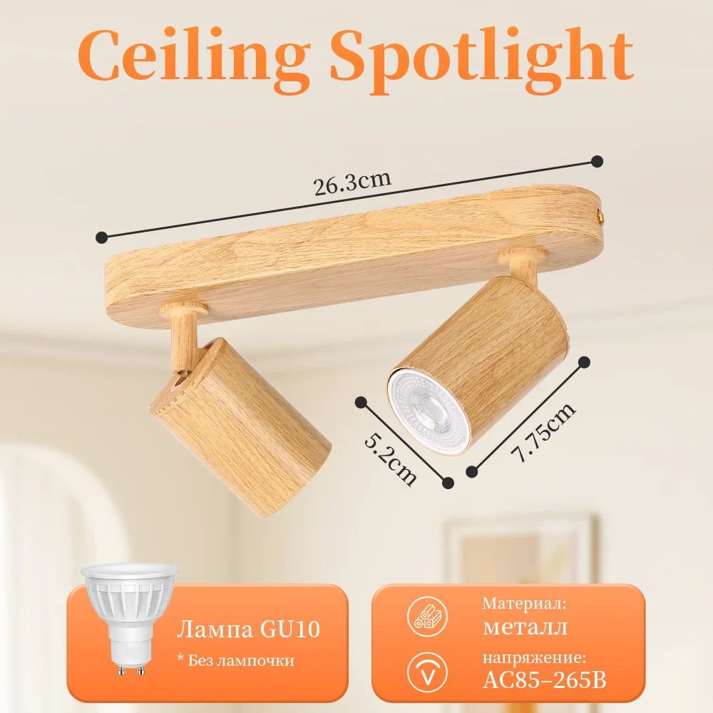 Holz-GU10-LED-Strahler, Deckenleuchte, 110–220 V, Ersatzbirne, Spotlichter, Schienenlicht für Küche, Wohnzimmer, Schlafzimmer