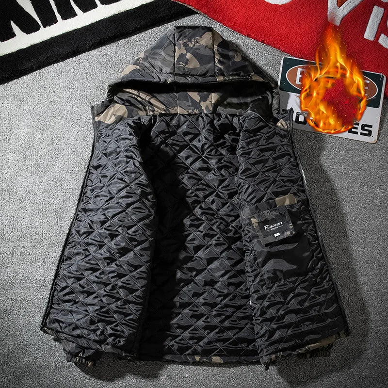 2025 Herbst Winter Herrenjacke Verdickte Bedruckte Männer-Oberbekleidung Langarm Reißverschluss Kapuze Lose Outdoor Herren Daunenjacke