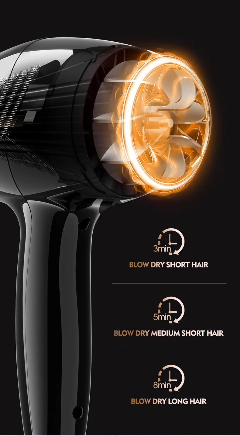 220V Haartrockner Professioneller 2200W Leistungsstarker Föhn mit Bürste für Friseure und Salons