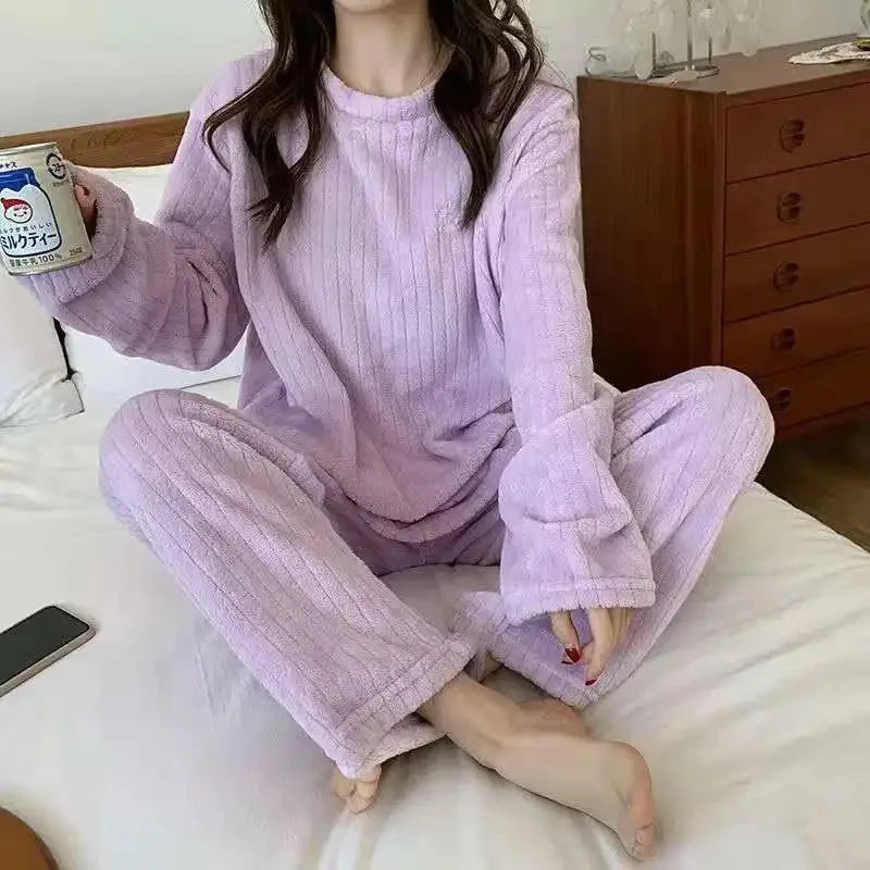 Warmes Pyjama-Set aus weichem Korallensamt-Jacquard für Damen, gemütliche Loungewear-Oberbekleidung für Winter, Weihnachten, Valentinstag, Geschenk ﻿