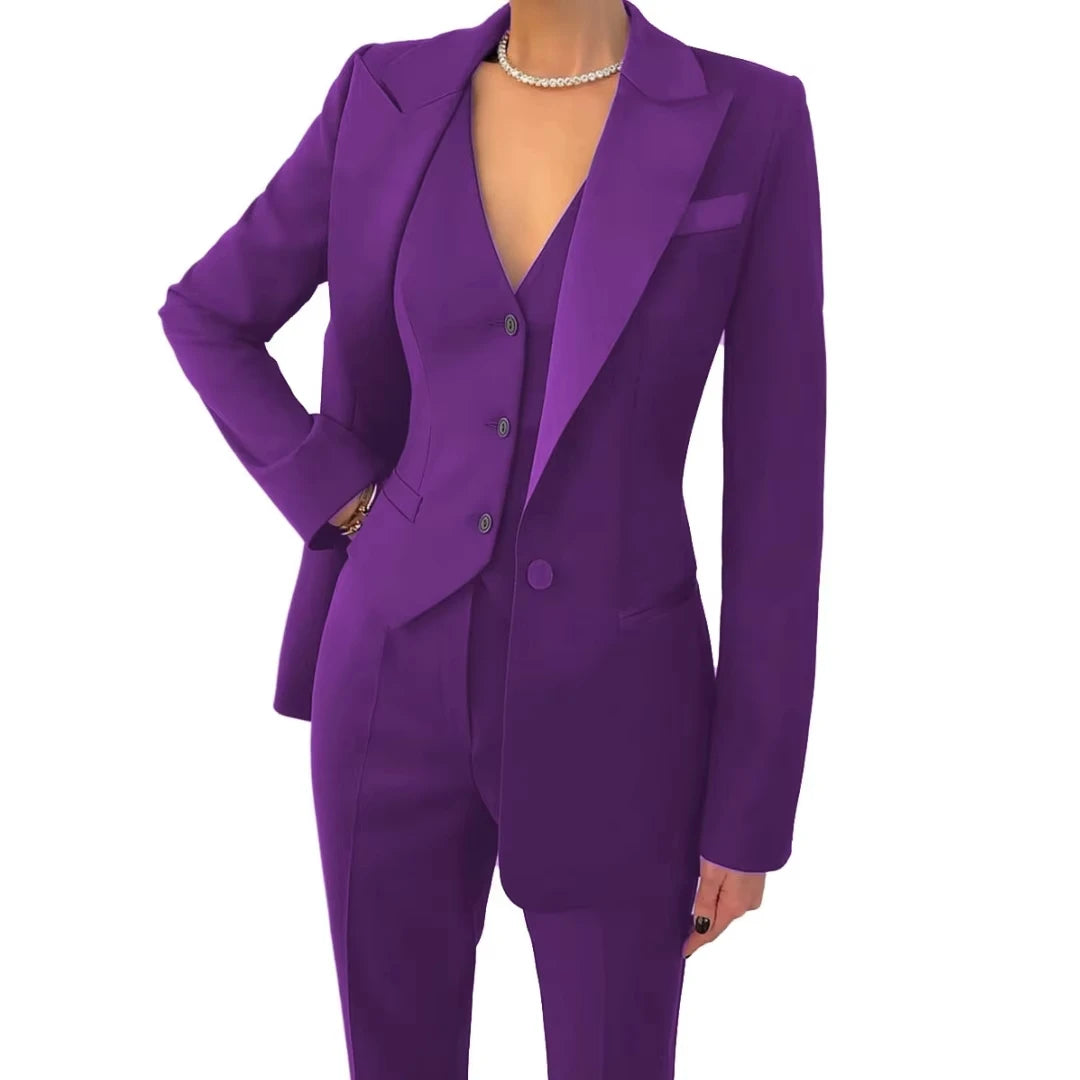 Damenanzüge, 3-teilig, Marineblau, einfarbig, mit einem Knopf, für Business, Bankett, formelle Anlässe, Arbeit, Büro, Alltag, Jacke, Weste mit Hose