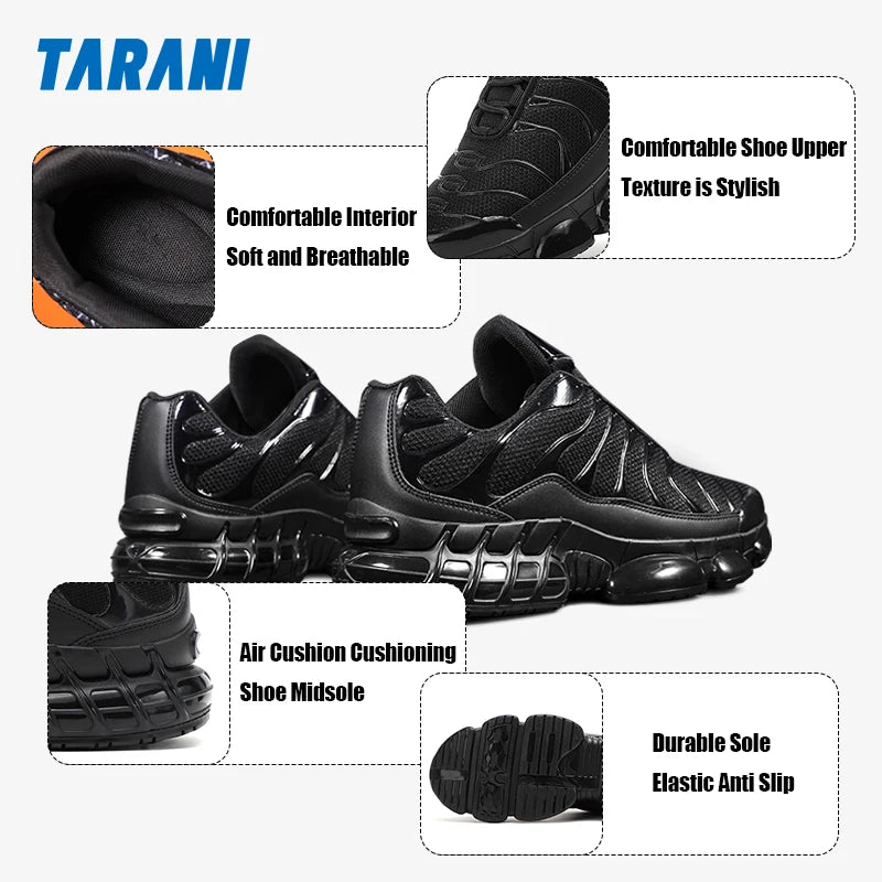 Tarani Herren Trend Casual Sportschuhe mit Luftpolster, atmungsaktives Mesh, bequeme Sportschuhe zum Spazierengehen und Pendeln – Schwarz