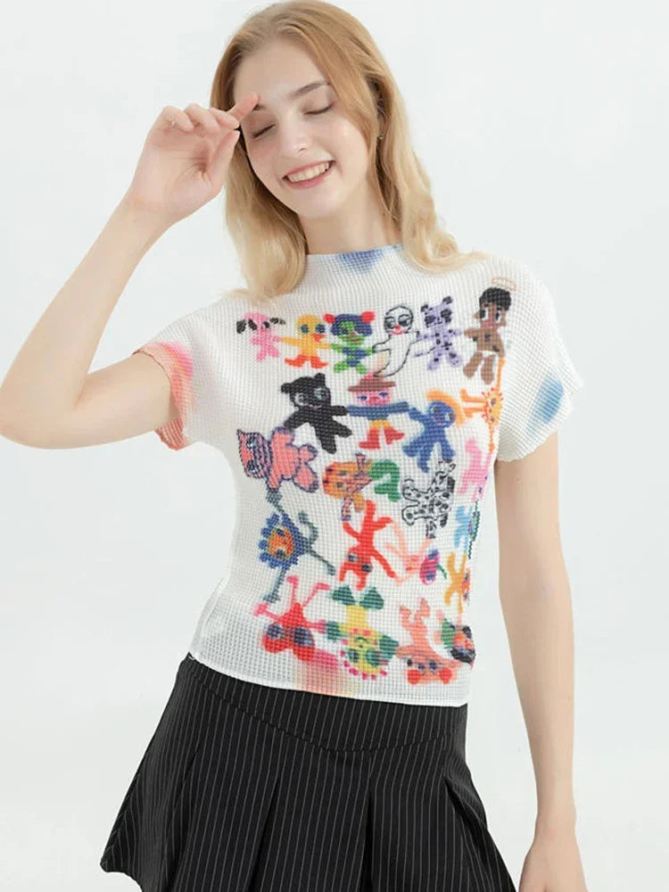 Frauen T-shirt Harajuku Koreanische Y2k Grafik Druck Kurzarm T Top Kleidung Mode Vintage Streetwear Oansatz T-shirts Sommer