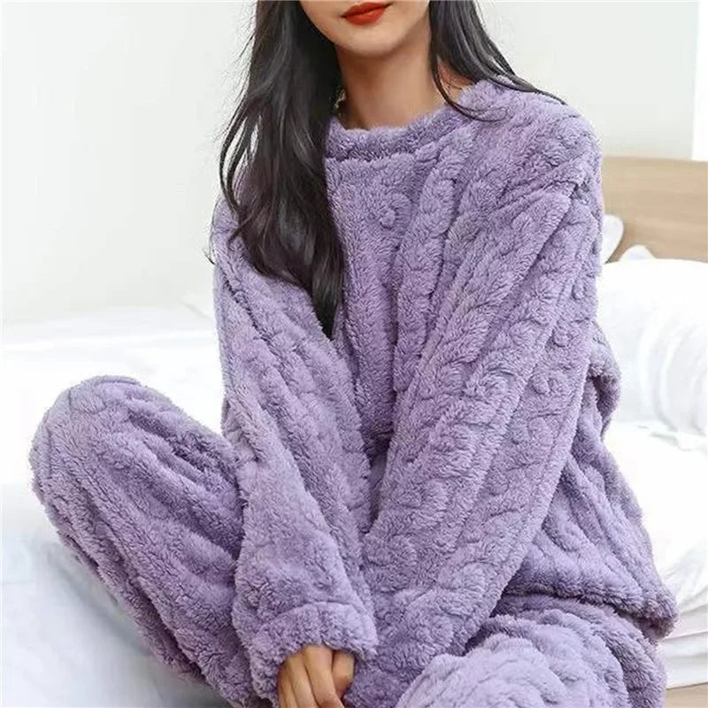 Warmes Pyjama-Set aus weichem Korallensamt-Jacquard für Damen, gemütliche Loungewear-Oberbekleidung für Winter, Weihnachten, Valentinstag, Geschenk ﻿