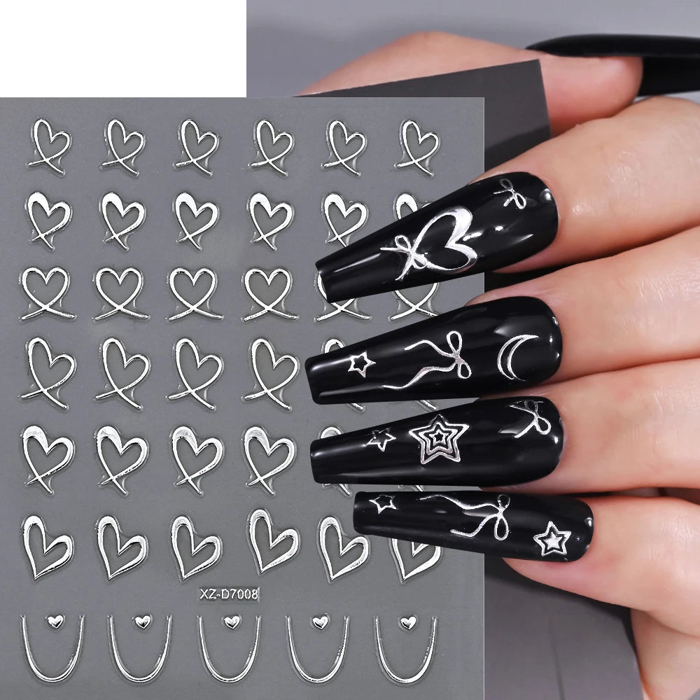 1 Stück Blauer Edelstein Stern Sonne Mond Nagelaufkleber 3D Böhmisches Sternenlicht Herz Schlange Selbstklebende Abziehbilder Französische Linien Streifen Maniküre Sliders