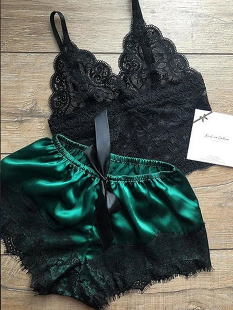 Nachtwäsche Damen sexy Pyjamas Set Spitze Nachthemd Dessous ärmellose V-Ausschnitt Tops und Shorts Sets Nachtwäsche Lounge wear