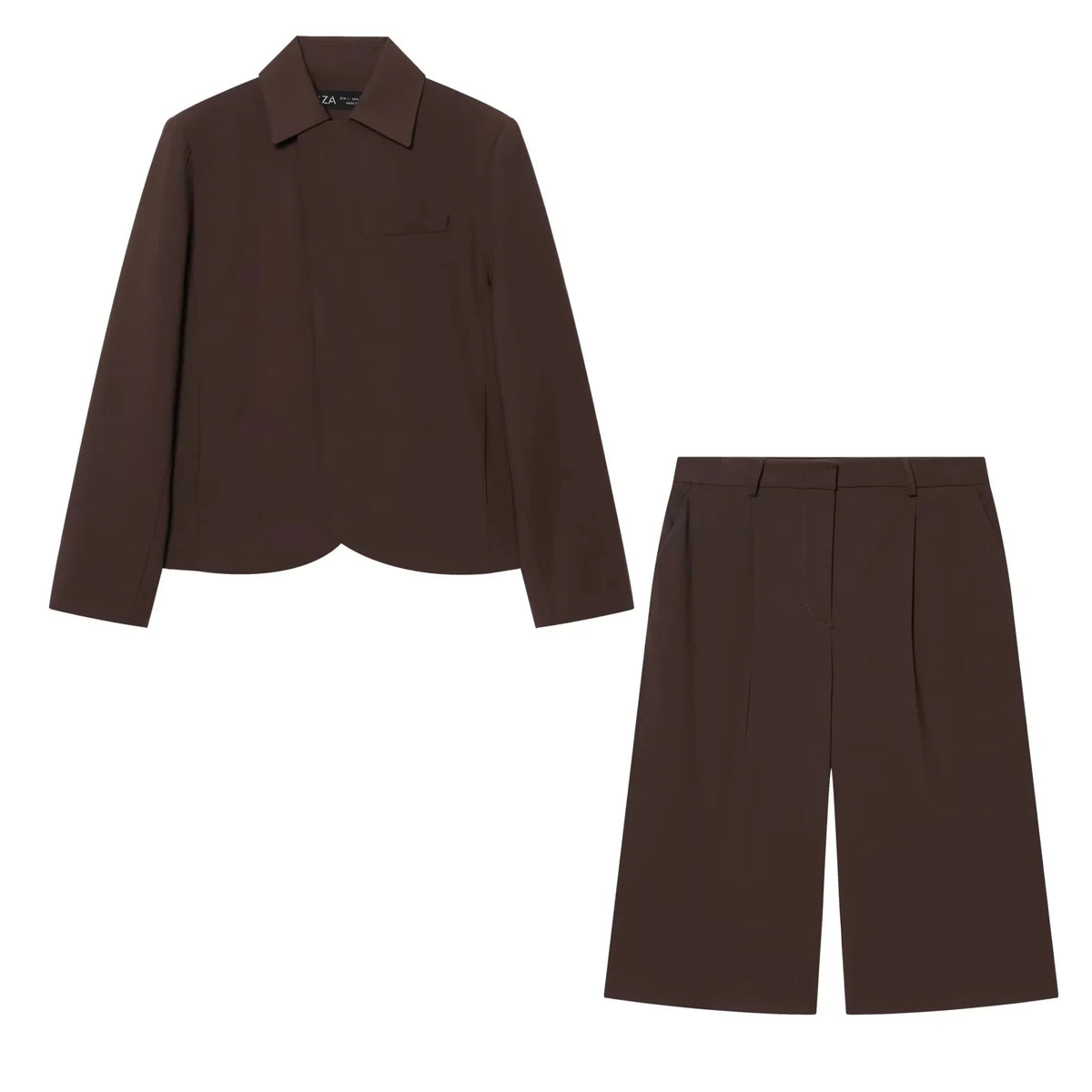 KONDALA Damen Büro-Outfit Lässiger Schicker Brauner Blazer Anzug Langarm-Blazer mit Reißverschluss Halbe Hose Modischer Frühling-Sommer-Anzug 2026
