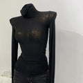 Rollkragen Slim Fit Hochwertiges Einfarbiges T-Shirt für Damen Baumwolle Elastisch Basic Damen-Oberteil Langarm Sexy Dünnes T-Shirt Transparent