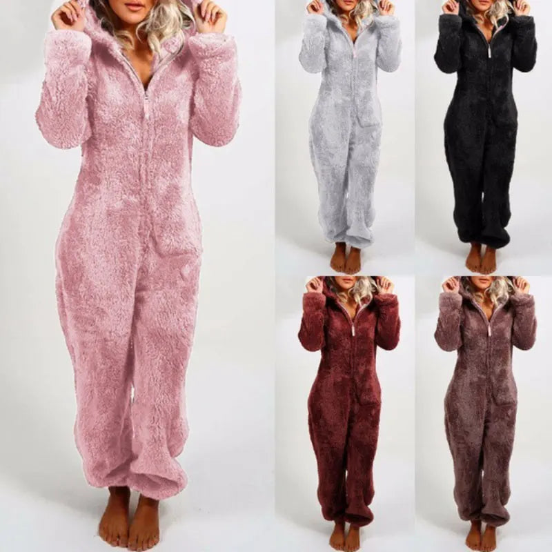 Einteiliger Overall mit Kapuze in Übergröße für Damen, eleganter Overall, volle Länge, verdickt, Herbst, Winter, neu, 2025