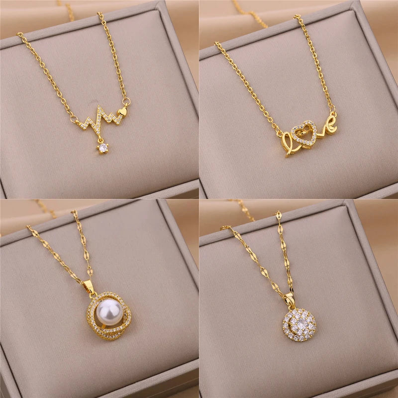 Neue Trendy Zirkon Kristall Anhänger Edelstahl Halskette Für Frauen Koreanische Mode Weibliche Sexy Schlüsselbein Kette Schmuck Großhandel