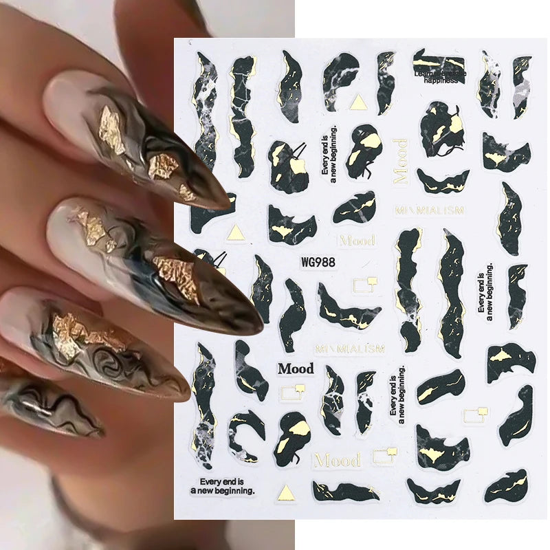 1PCS Schwarz Weiß Schmetterling Laser Nagel Aufkleber Y2K Nail art Dekoration Abstrakte Linien Bronzing Blumen Aufkleber Für Nägel