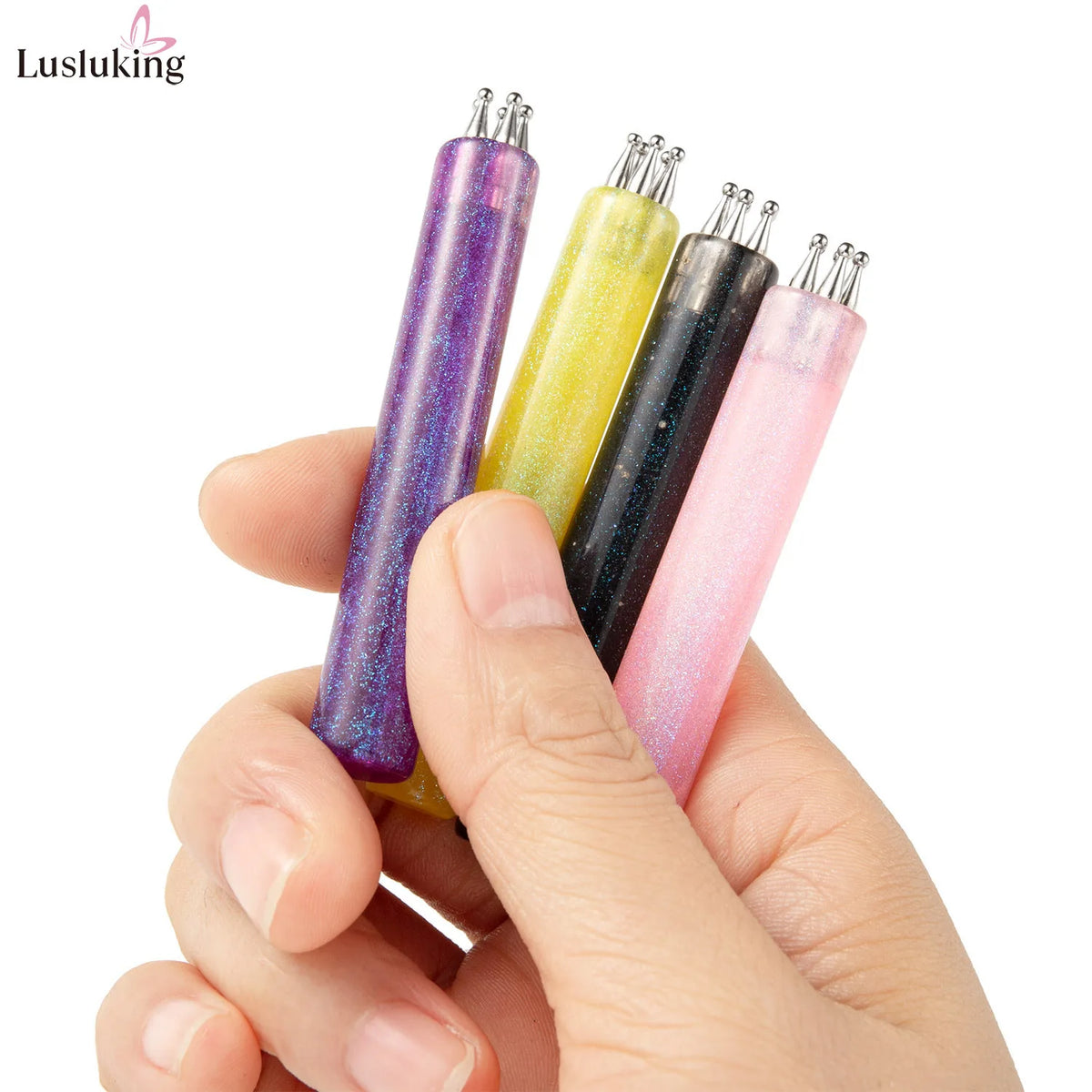 DIY Nail Art 5-Blütenblatt-Punktierwerkzeug, Blumenkreator, 1,8 mm feine Spitze, Strass-Pickers, Glitzergriff, Maniküre, Nagelwerkzeuge, Pinsel