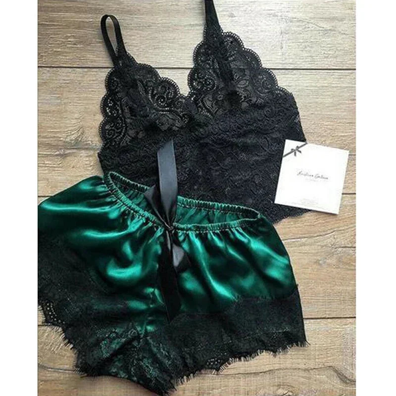 Nachtwäsche Damen sexy Pyjamas Set Spitze Nachthemd Dessous ärmellose V-Ausschnitt Tops und Shorts Sets Nachtwäsche Lounge wear