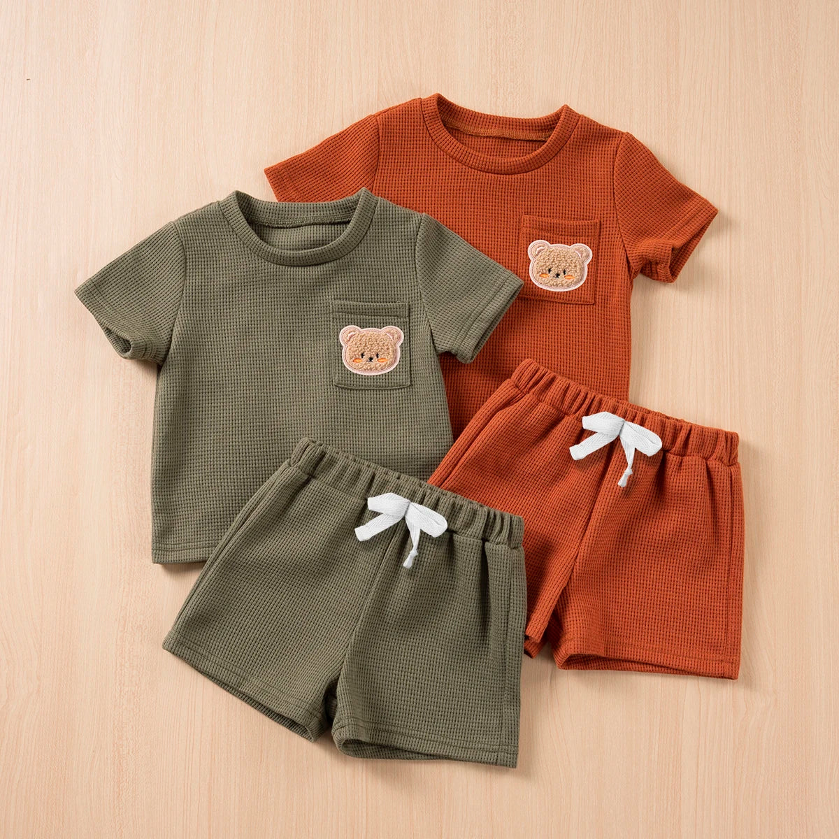 Kinder Anzug Sommer Jungen Mädchen feste Farbe Anzug 0-6y niedlichen Bären Kurzarm + atmungsaktive Shorts 2 stücke bequem und haut freundlich