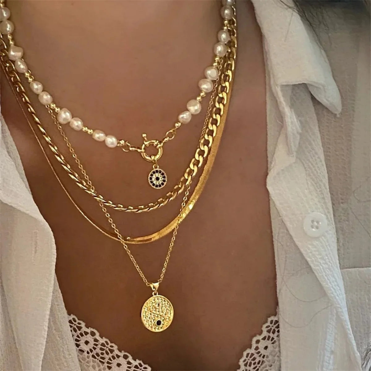 Glücksbringer Doppelschichtige Zirkon Böser Blick Halsketten für Damen und Herren Türkisches Auge Anhänger Halskette Party Schmuck Geschenk
