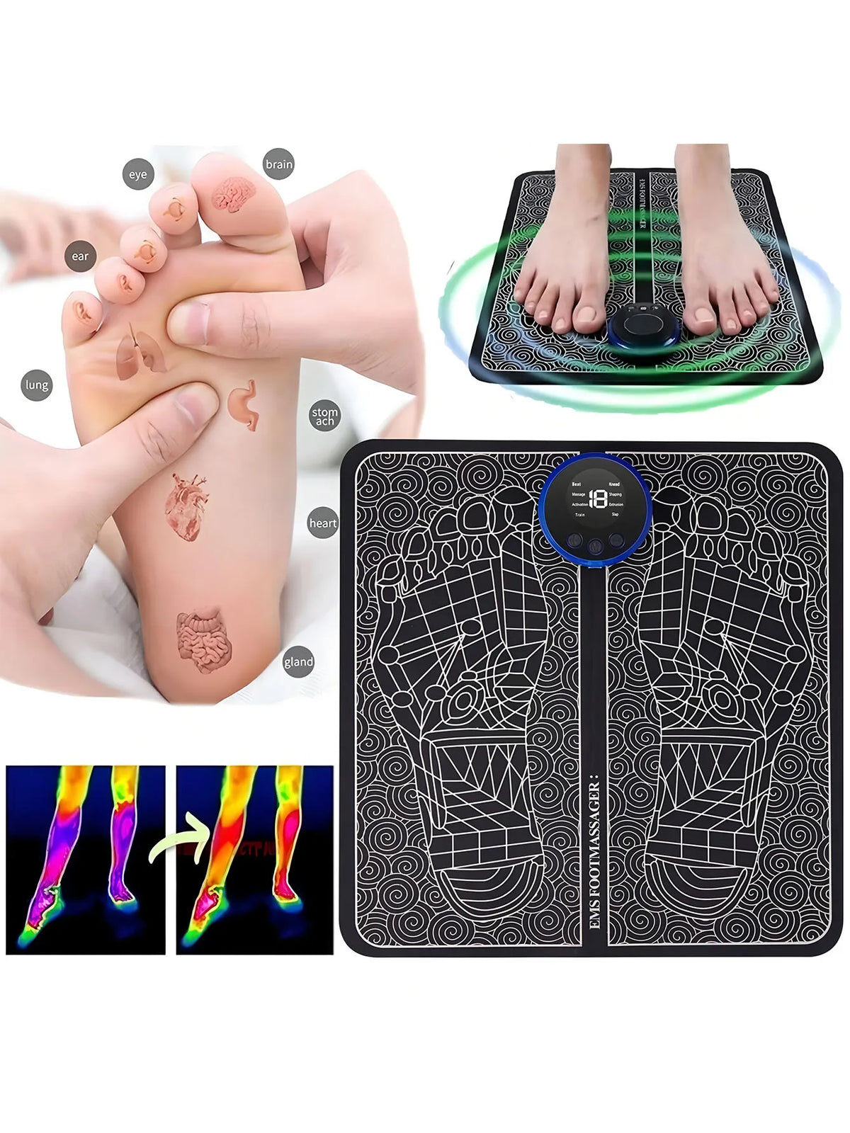 2026 Fußmassagegerät zur Entspannung, Automatische Puls-Fußmassagematte mit Wärmefunktion, Beruhigende Fußpflegematte für den Heimgebrauch