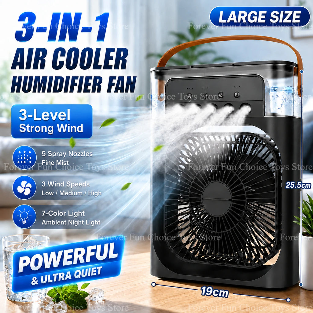 3-in-1 Ventilator Klimaanlage LED-Licht Tragbarer Luftbefeuchter Klimaanlagen-Ventilator für Outdoor und Reisen Handgehaltener Eispack-Sprühventilator