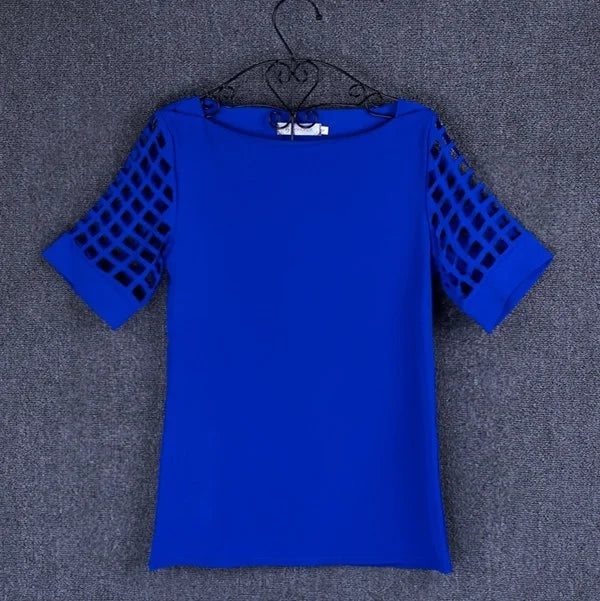 Sommer Bluse Sexy Frauen Damen Hohl Hülse Slash Neck Lose Solide Shirts Casual Tops
