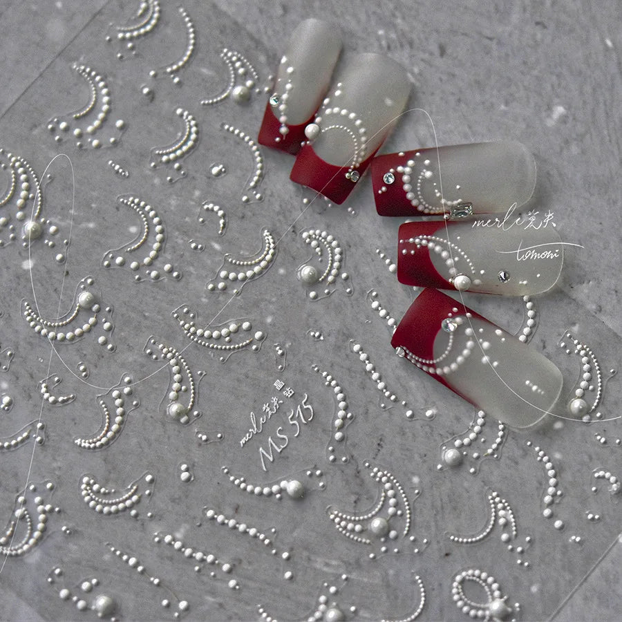 1 stücke 5D Perle Spitze Welle Nail art Aufkleber Exquisite Elegante Weiße Linien Nagel Dekoration Aufkleber DIY Selbstklebende Transfer slider