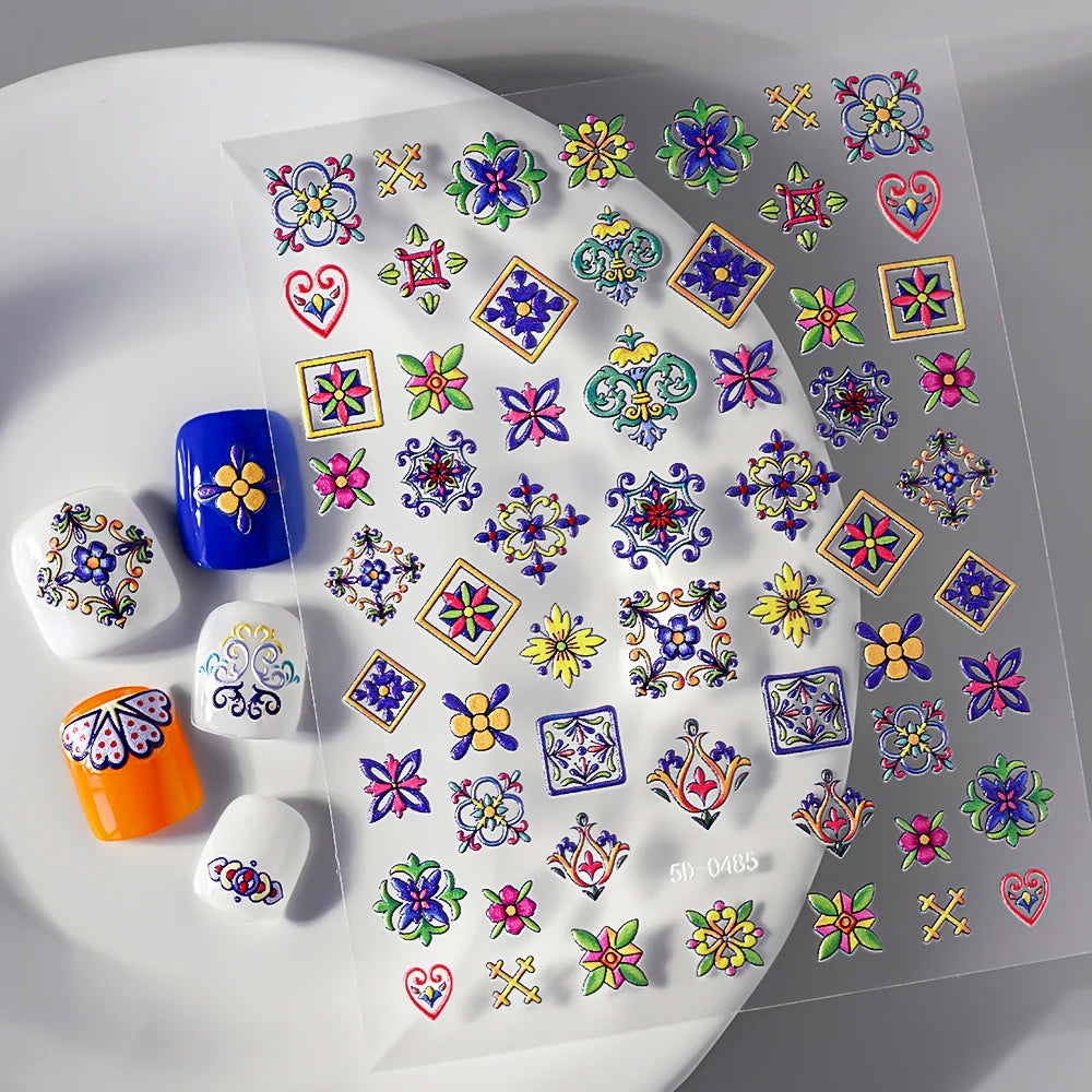 1 blatt Matte Böhmischen Nagel Aufkleber Aufkleber Charme Mandala Blume Maniküre Elegante Stickerei Boho Stil Floral Nail art Dekoration *