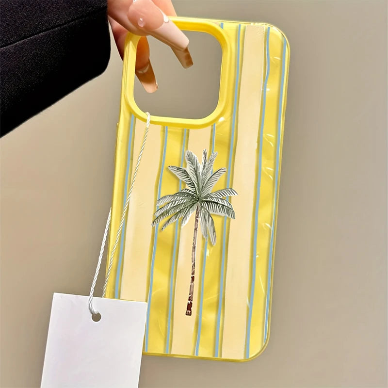 Niedliche gestreifte Palmen-Handyhülle für iPhone 11 12 13 14 Pro 15 16 Plus 17 Pro Max 17 Air 16E – Sommer-Strand-Soft-Schutzhülle stoßfest