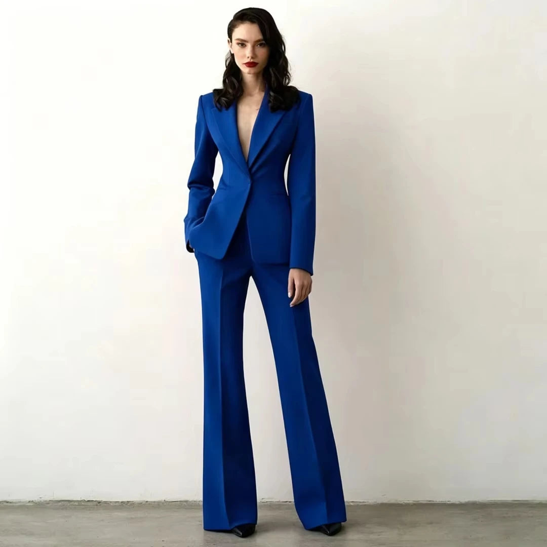 Maßgeschneiderter Damenanzug, schmale Passform, Reverskragen, 2-teilig, Blazer im Arbeitsplatz-Stil, weibliche Business-Arbeitskleidung (Jacke + Hose)