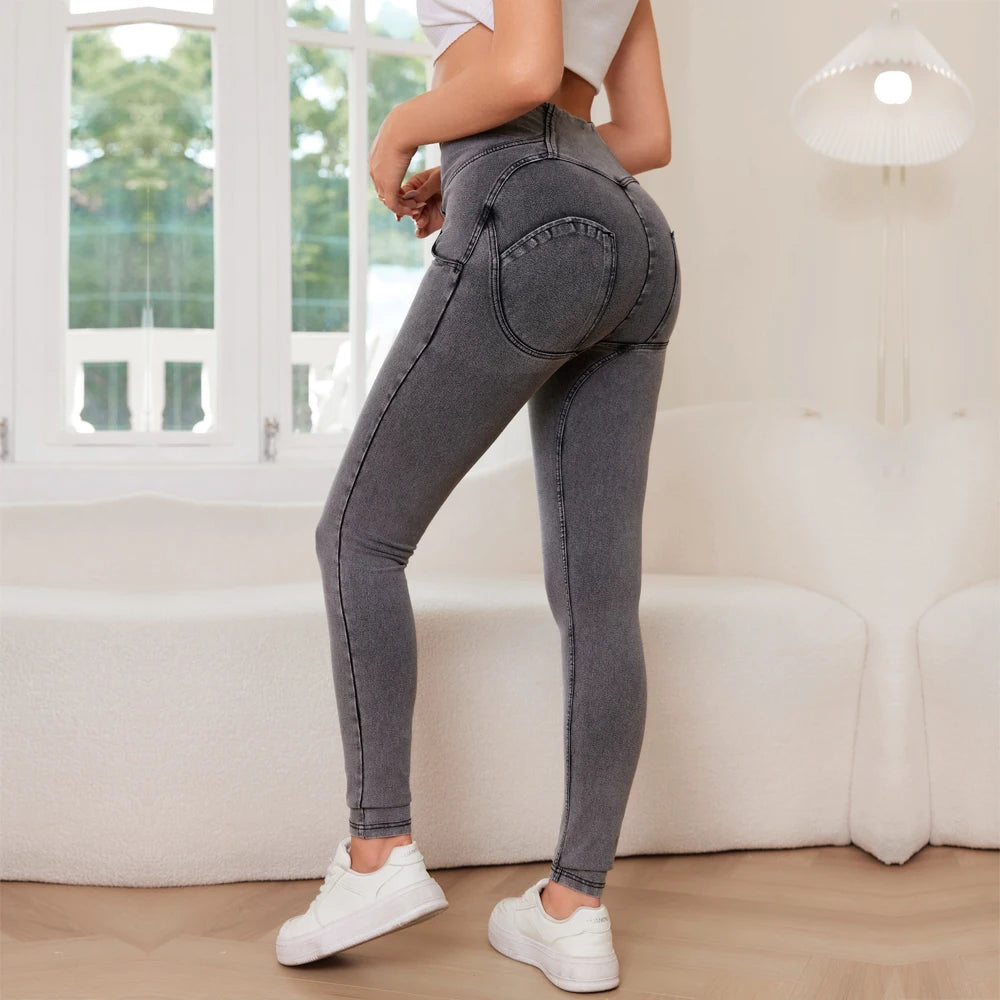 Shascull fites Melodie Frauen Grey Skinny sexy Jeans Stretch Butt Lifting Jeans Knopf hohe Taille Push-up-Jeans