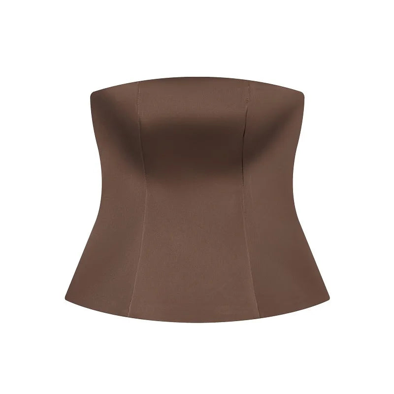 HXAO Satin-Hosen-Sets für Damen, zweiteiliges Set, Baggy-Hosen mit weitem Bein, Damen-Sets, trägerloses Röhrenoberteil, Anzughose, 2-teilige Sets
