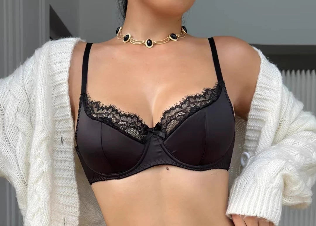 Französisches Sexiness Rotes Hochzeitsnacht-Dessous-BH-Set MOYISU – Sternzeichen-Jahr-Spitzen-Bralette, dünn, verstellbar und gekürzt für kleine Brüste