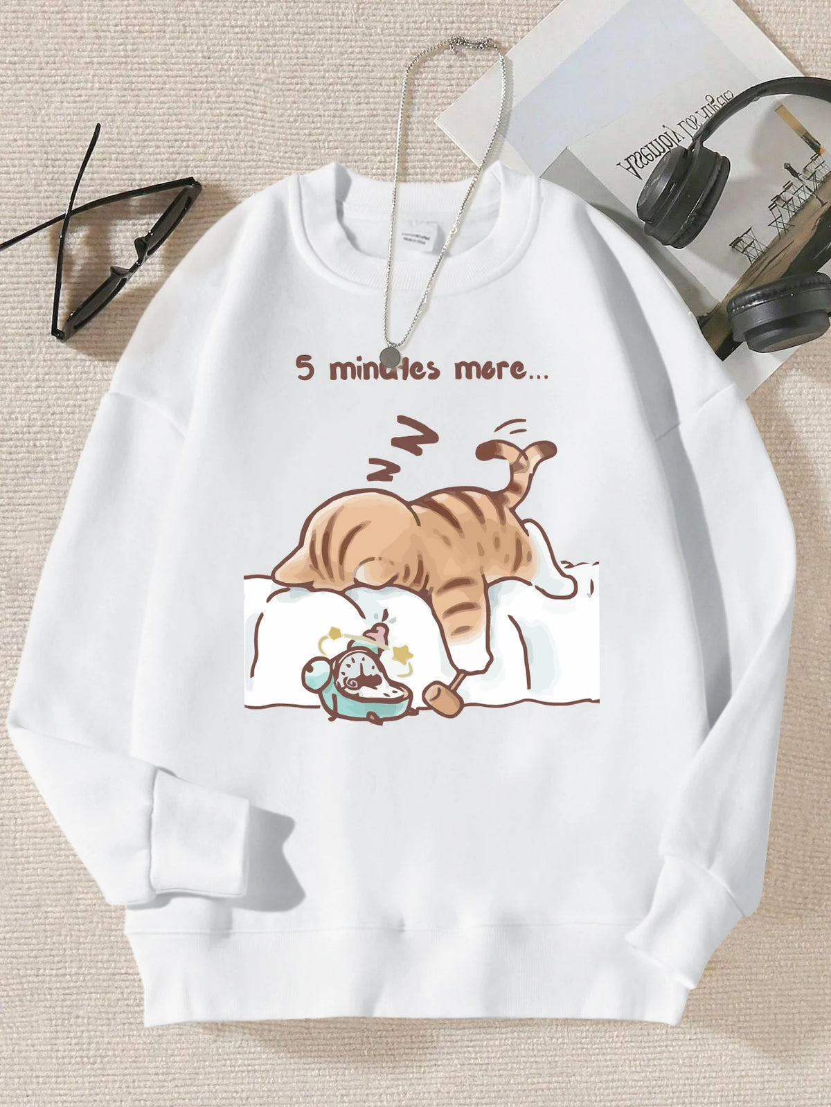 Die Katze, die immer zum Schlafen wünscht, Muster bedruckt, mit Kapuze, Damen, schlicht, warm, Herbst-Sweatshirt, Straße, lässig, Unisex-Pullover