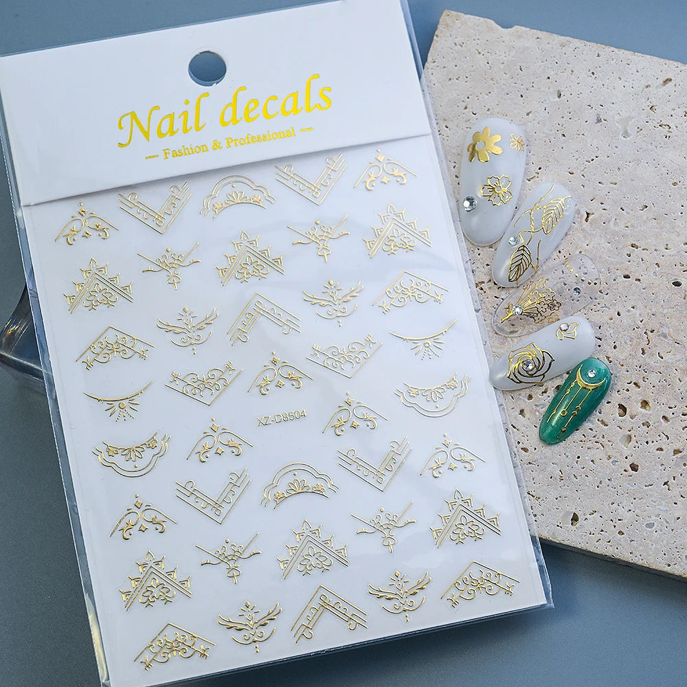1 Blatt 3D Blattgold Blume Nail Art Aufkleber Blumenstrauß Blütenblatt Retro Nagelaufkleber Selbstklebende Blüte Charmante Maniküre Schieber