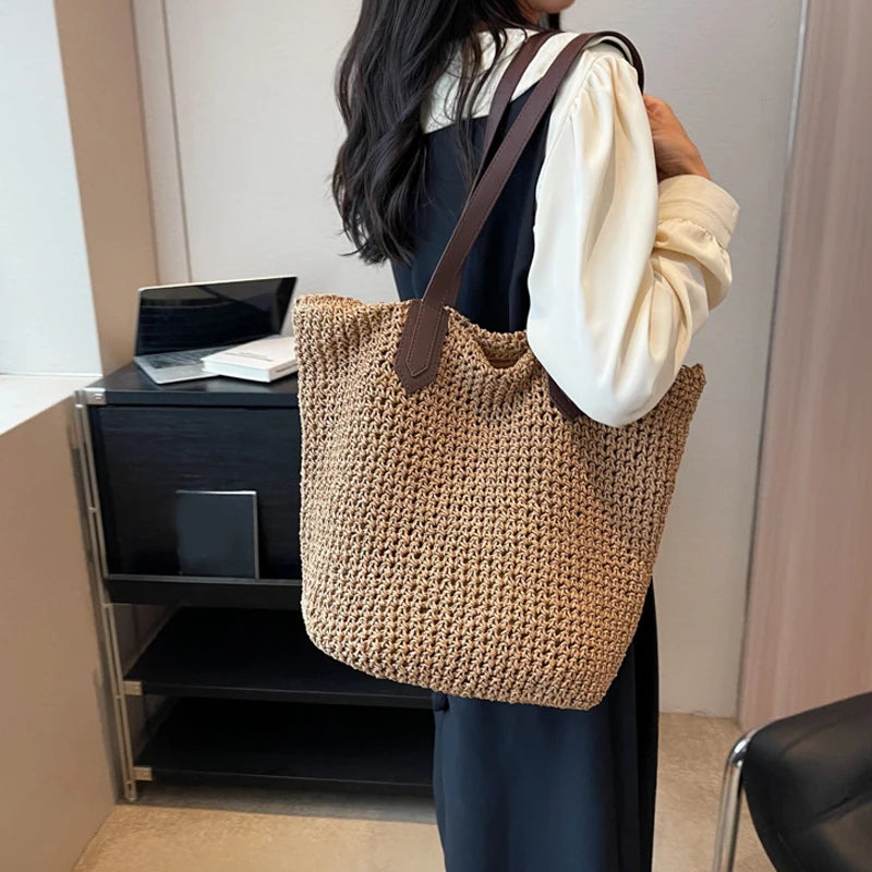 Frauen Umhängetasche Böhmischen Stroh Handtasche Sommer Strand Gewebte Unterarm Tasche Große Casual Gestrickte Tasche Häkeln Einkaufstasche