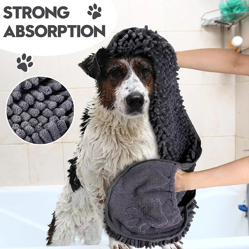 Handtuch im Taschenformat aus dickem Chenille für Haustiere, super saugfähig, schnelltrocknend, weiches Pflegetuch, universell für Hunde, Katzen und andere Haustiere.