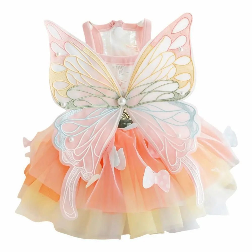 Niedliche Regenbogen-Schmetterlingskleider für Katzen und Hunde, Spitzen-Tutu-Prinzessinnenkleid, leichtes Tüll-Tragekleid für Kätzchen und Welpen