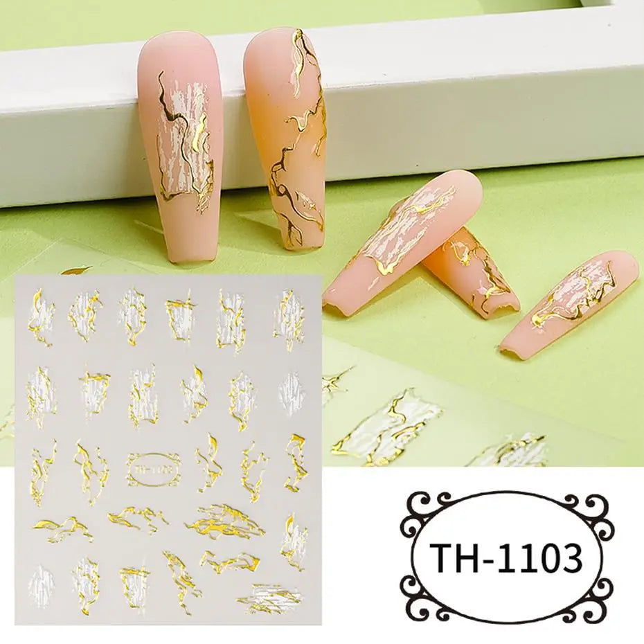 1PCS Schwarz Weiß Schmetterling Laser Nagel Aufkleber Y2K Nail art Dekoration Abstrakte Linien Bronzing Blumen Aufkleber Für Nägel
