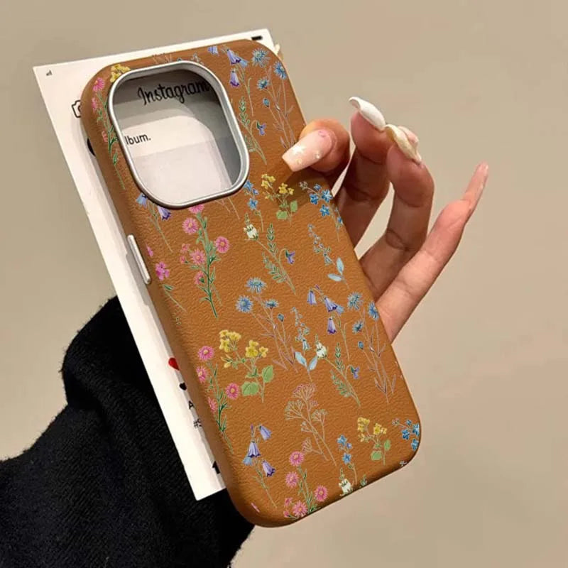 Blumendruck Luxus milchig weiß Lichee Muster Handyhülle für iPhone 17 16 15 14 13 12 11 Pro Max XS XR 7 8 Plus 16e Cover Funda