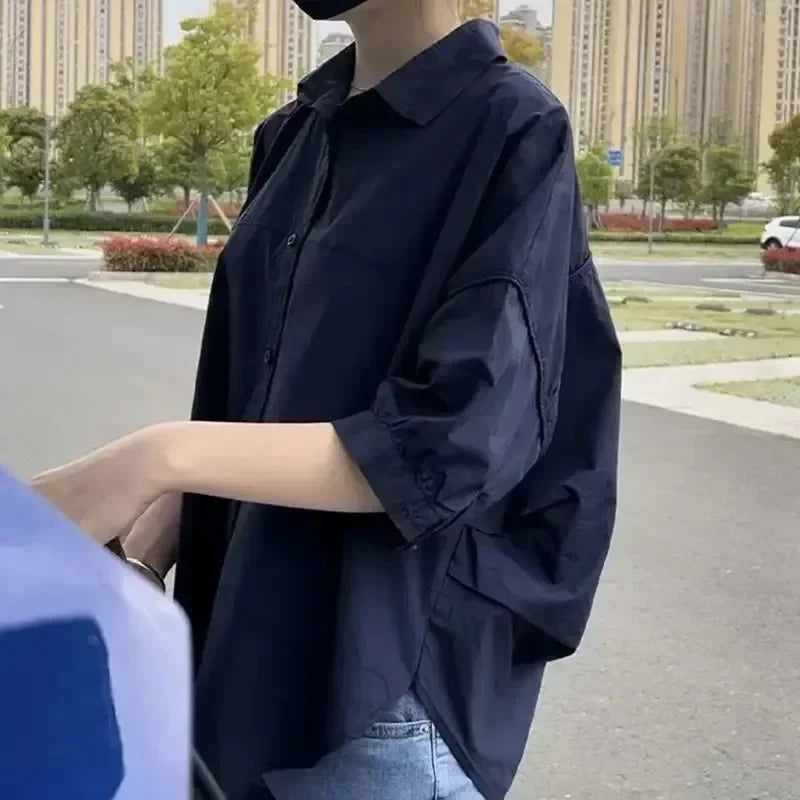 Baumwolle Mid-hülse Dünne Frau Bluse Shir, Sommer Neue Lose Mode Unregelmäßige Hemd Casual Urlaub Top Koreanische frauen Kleidung