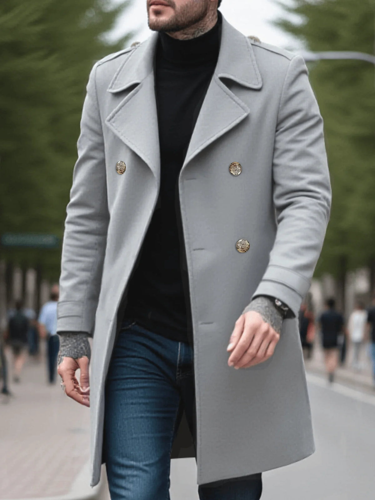 Einreihiger Wollmantel für Herren, verdickt für den professionellen Winter-Look im Trench-Stil