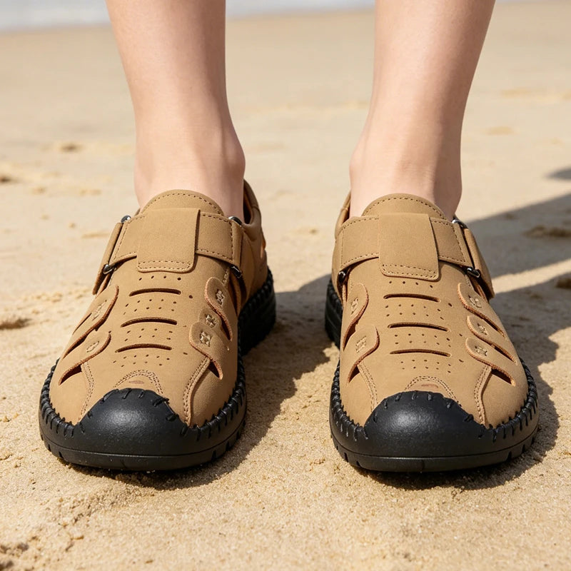 Herren Sommer-Halbschuhe aus Leder mit Lochmuster, atmungsaktiv, bequem, rutschfest, weiche Sohle, Outdoor-Freizeitschuhe - 1375