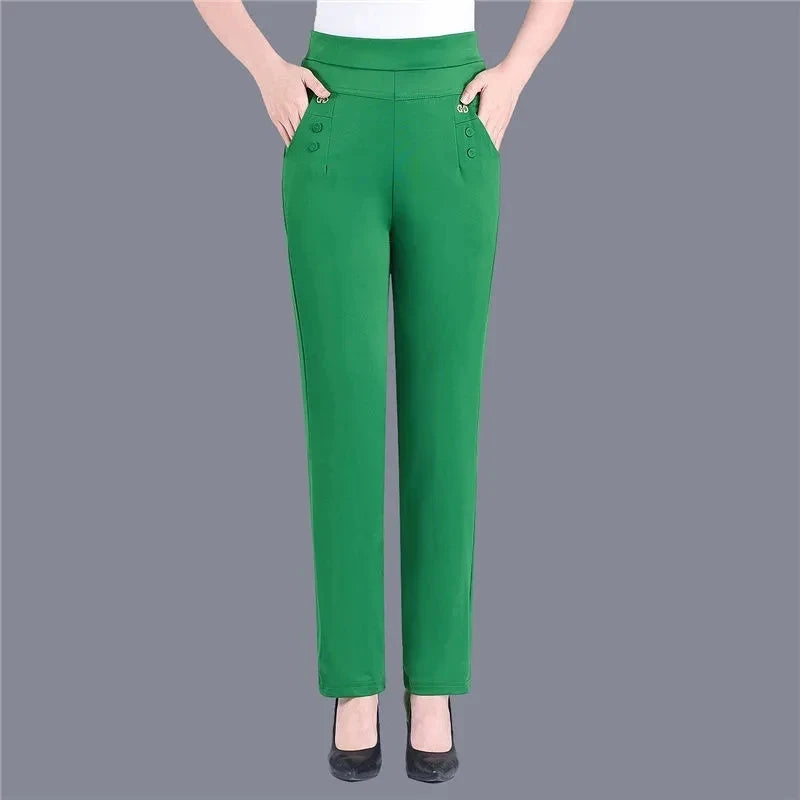 Casual Frauen Dünne Candy Farben Stretch Klassische Hosen Gerade Hosen Mutter Hohe Taille Pantalones Schlanke Knöchel-Länge Hosen