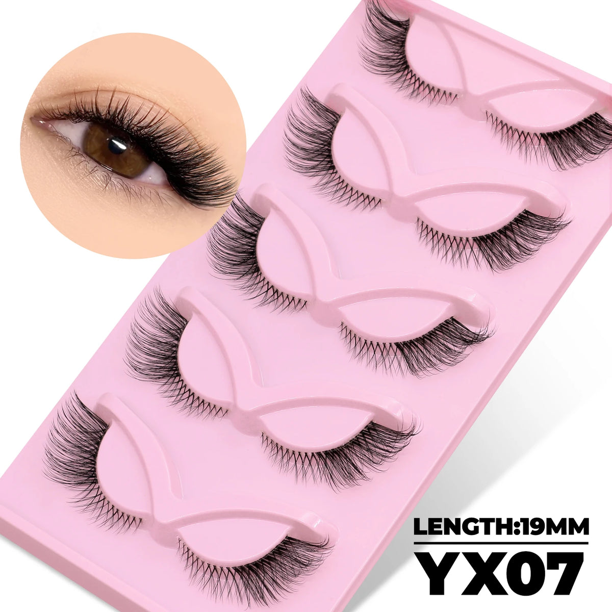 GROINNEYA Katzenaugen-Wimpern, 5 Paar, natürliche künstliche Wimpern, klare Band-Wimpern, natürliches, langes, geflügeltes Ende, längliche Wimpern, Make-up