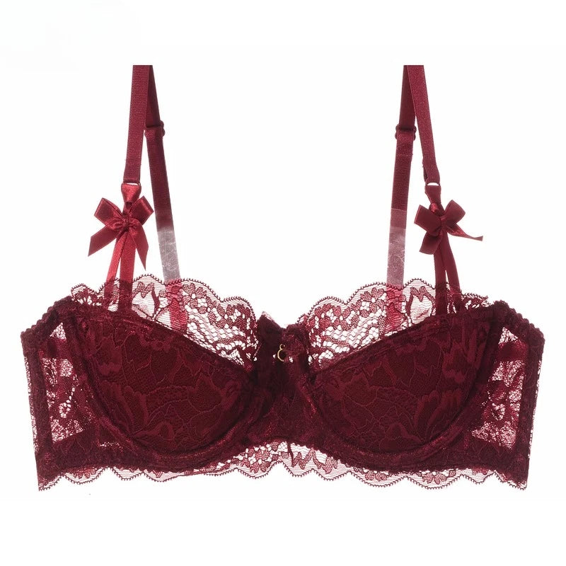 MOYISU Sommer-Dessous-Set, transparente französische Spitze, Minimiser-BH, Slip, ultradünn, sexy Damenunterwäsche, große Brust, sexy, zerknitter und Höschen