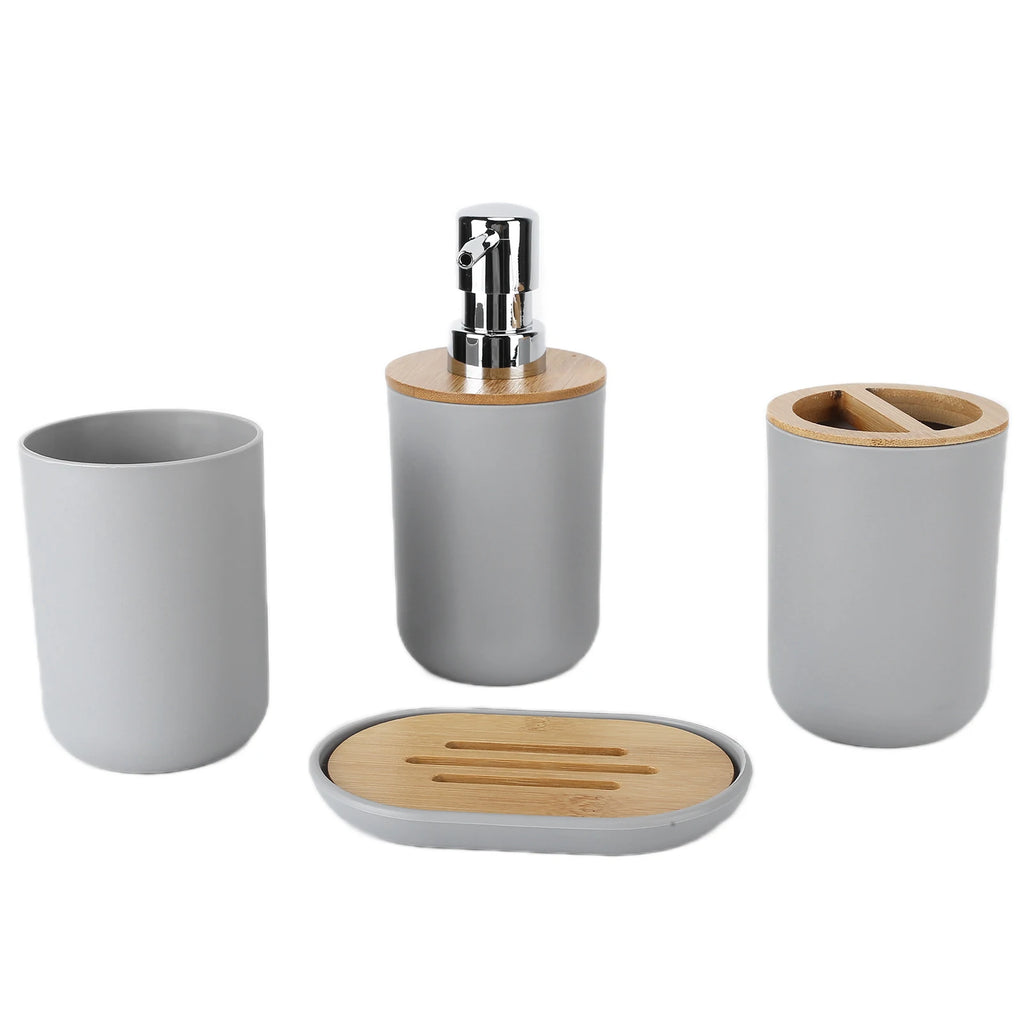 4 Teile/satz Badezimmer Zubehör Set Bambus Wasserdicht Spender Zahnbürste Halter Tablett Tumbler Tasse Seifenschale für Home Hotel