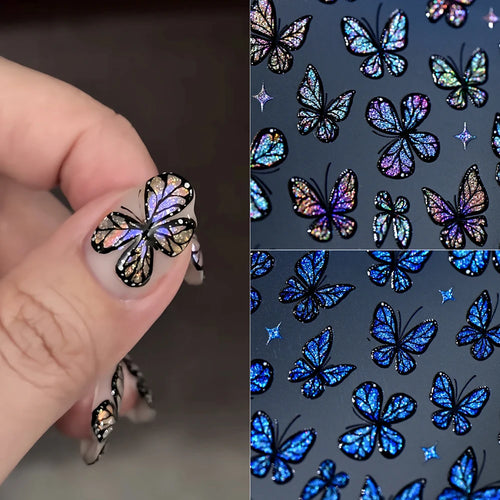 1 Stück Schillernder Schmetterling Nagelkunst-Aufkleber 5D Katzenauge Glitzer Bunter Schmetterling Sternenlicht Nagelaufkleber Selbstklebende Nageldekoration